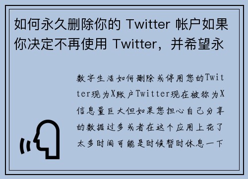 如何永久删除你的 Twitter 帐户如果你决定不再使用 Twitter，并希望永久删除你的帐户